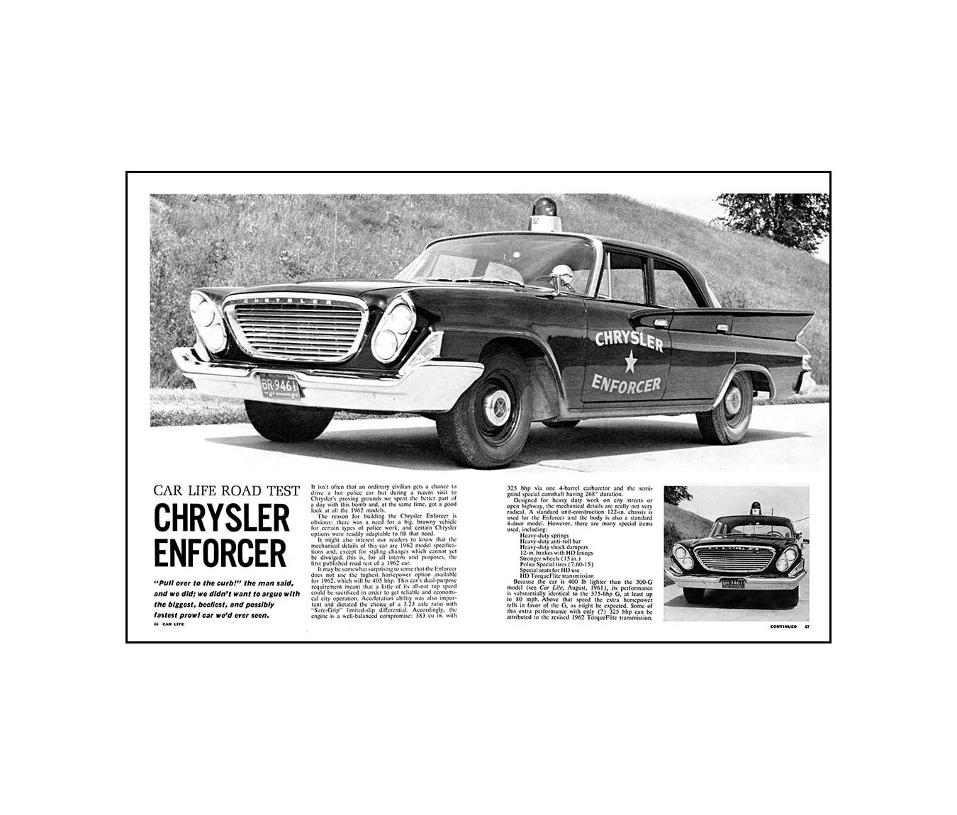 CHRYSLER ENFORCER POLICE CAR 1961 64 intelligence overview